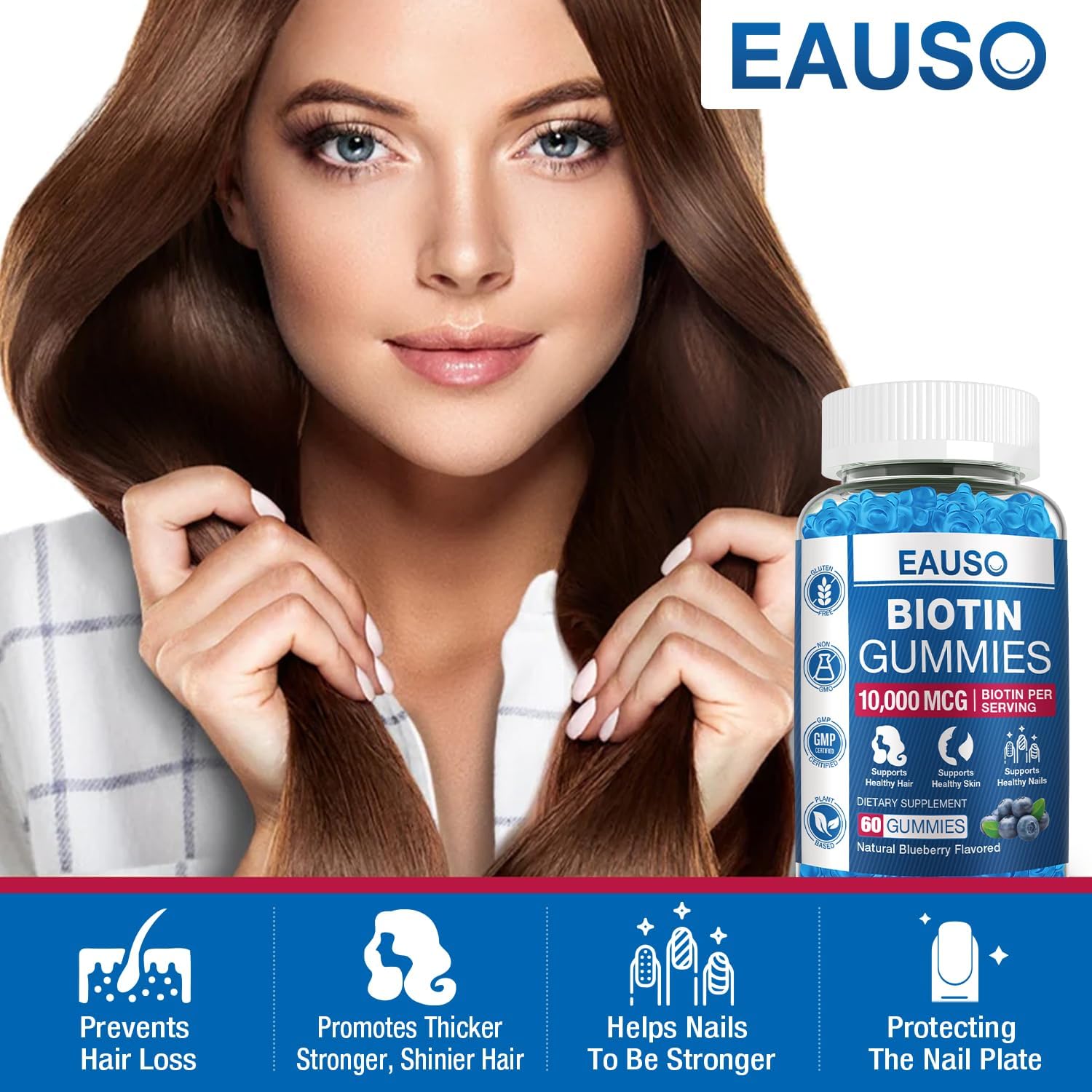 10,000mcg Extra Strength Biotin Gummies for Hair, Skin & Nails - 60 Vegan Non-GMO Gummies - Health Supplement