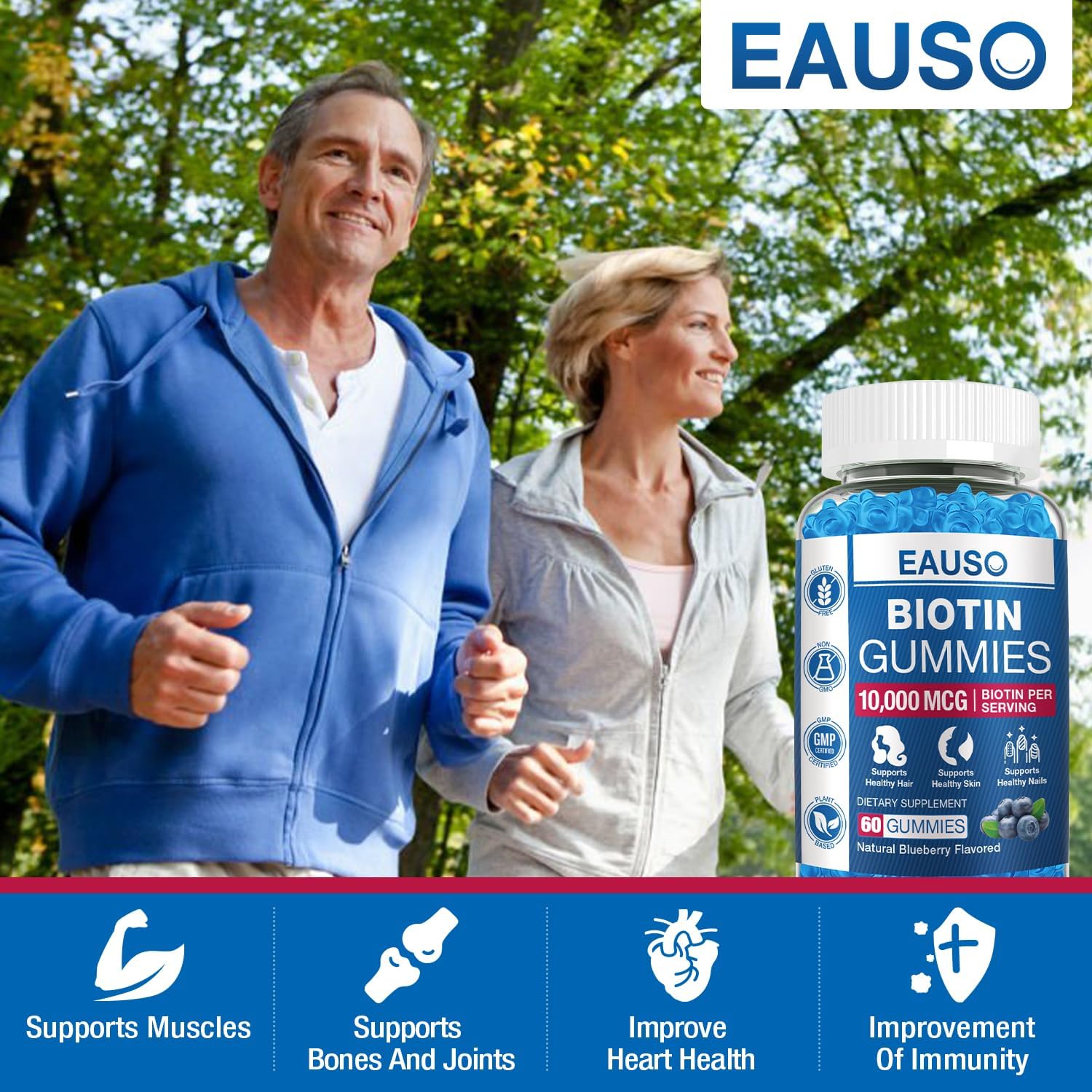 10,000mcg Extra Strength Biotin Gummies for Hair, Skin & Nails - 60 Vegan Non-GMO Gummies - Health Supplement