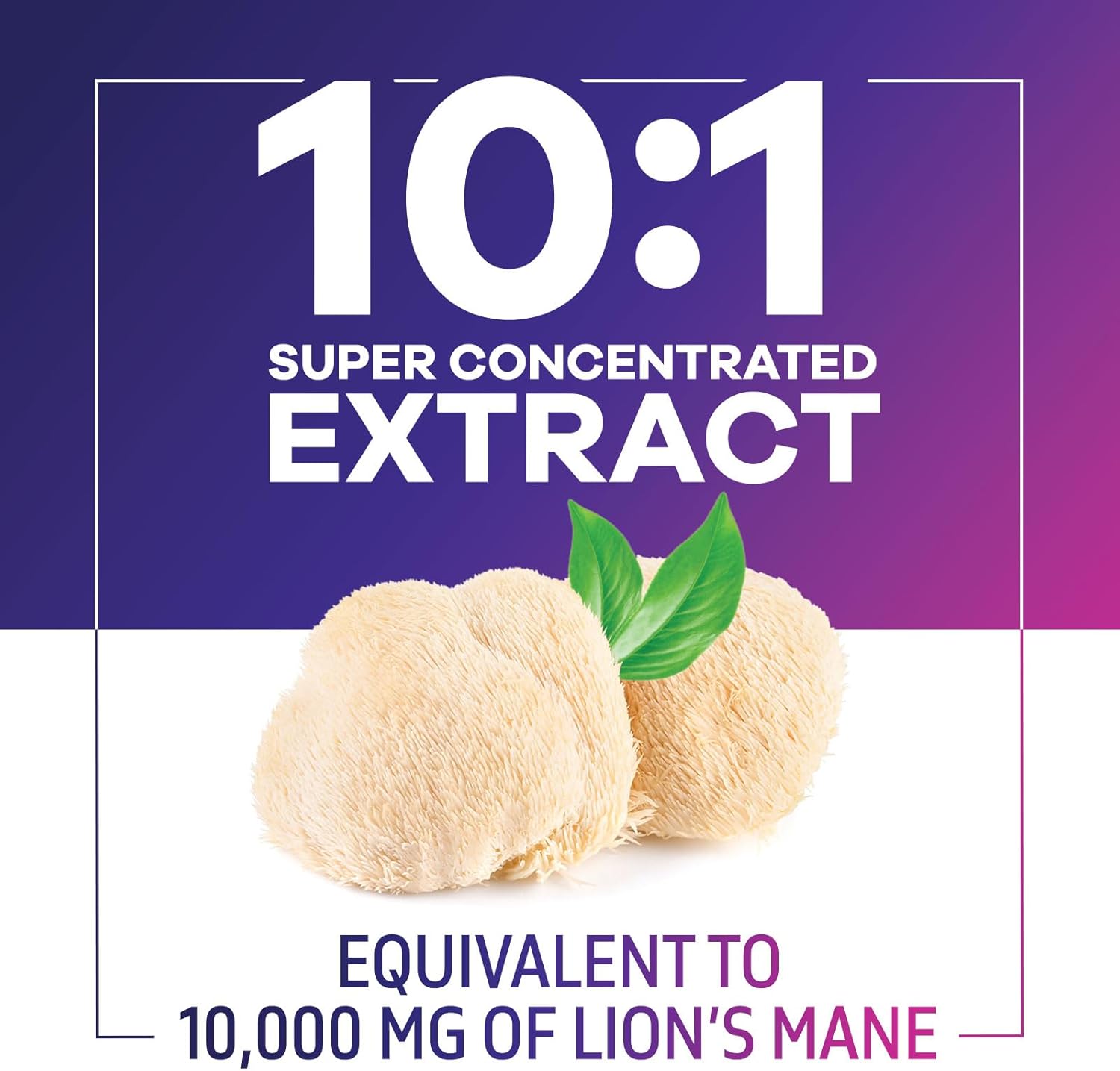 10,000mg Lions Mane Mushroom Capsules for Memory, Focus, Brain & Immune Support - 60 Capsules, Non-GMO