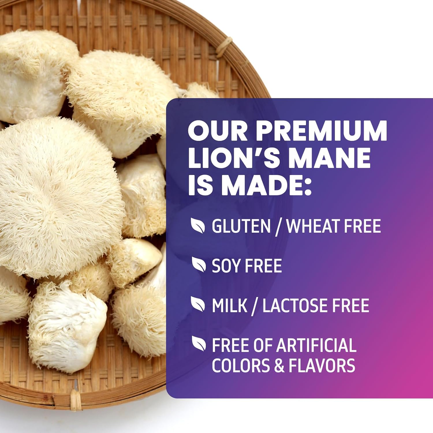 10,000mg Lions Mane Mushroom Capsules for Memory, Focus, Brain & Immune Support - 60 Capsules, Non-GMO