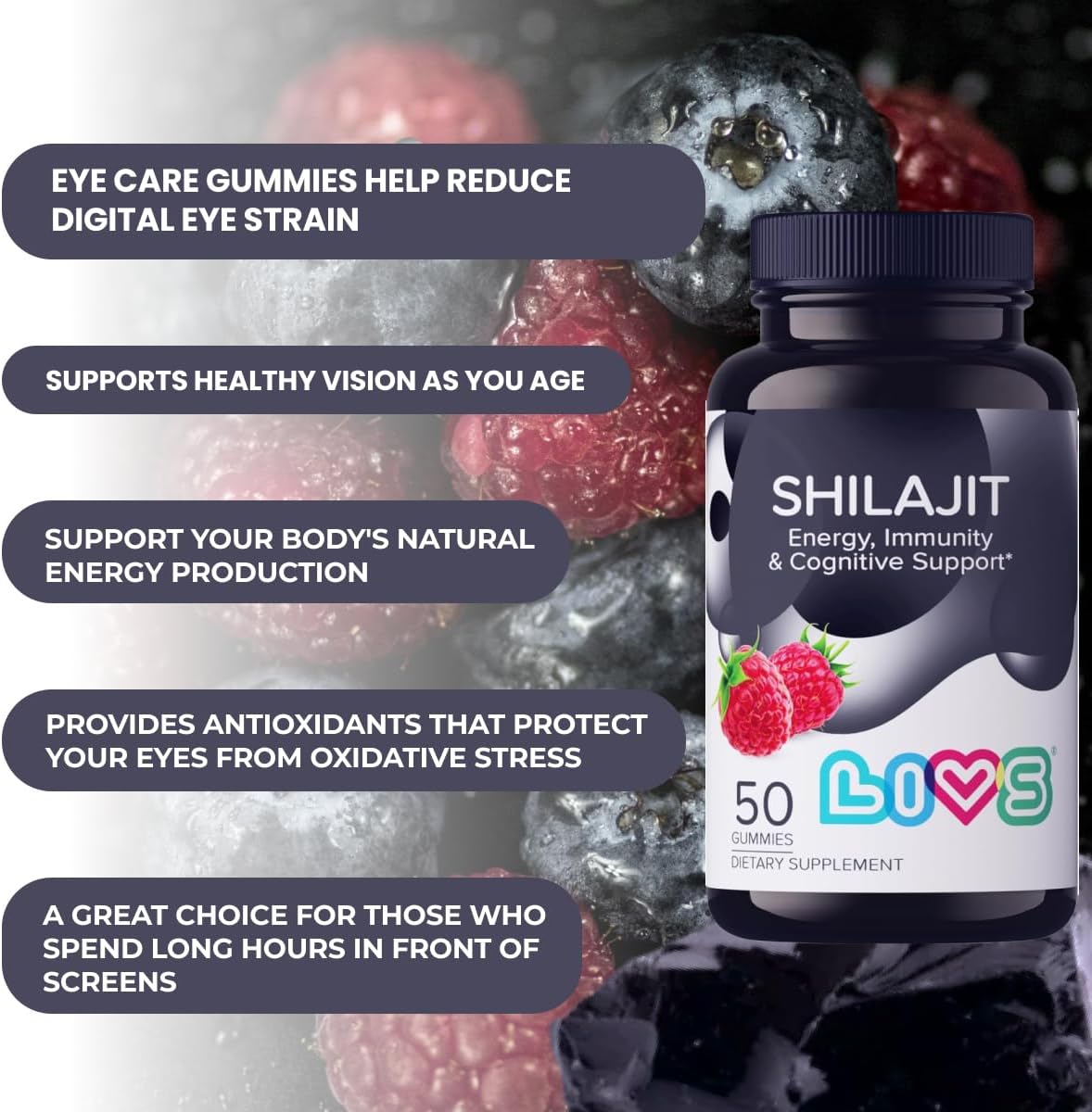10,000mg Pure Himalayan Shilajit Gummies with Fulvic Acid & Trace Minerals for Enhanced Energy & Immune Support - 50 Count