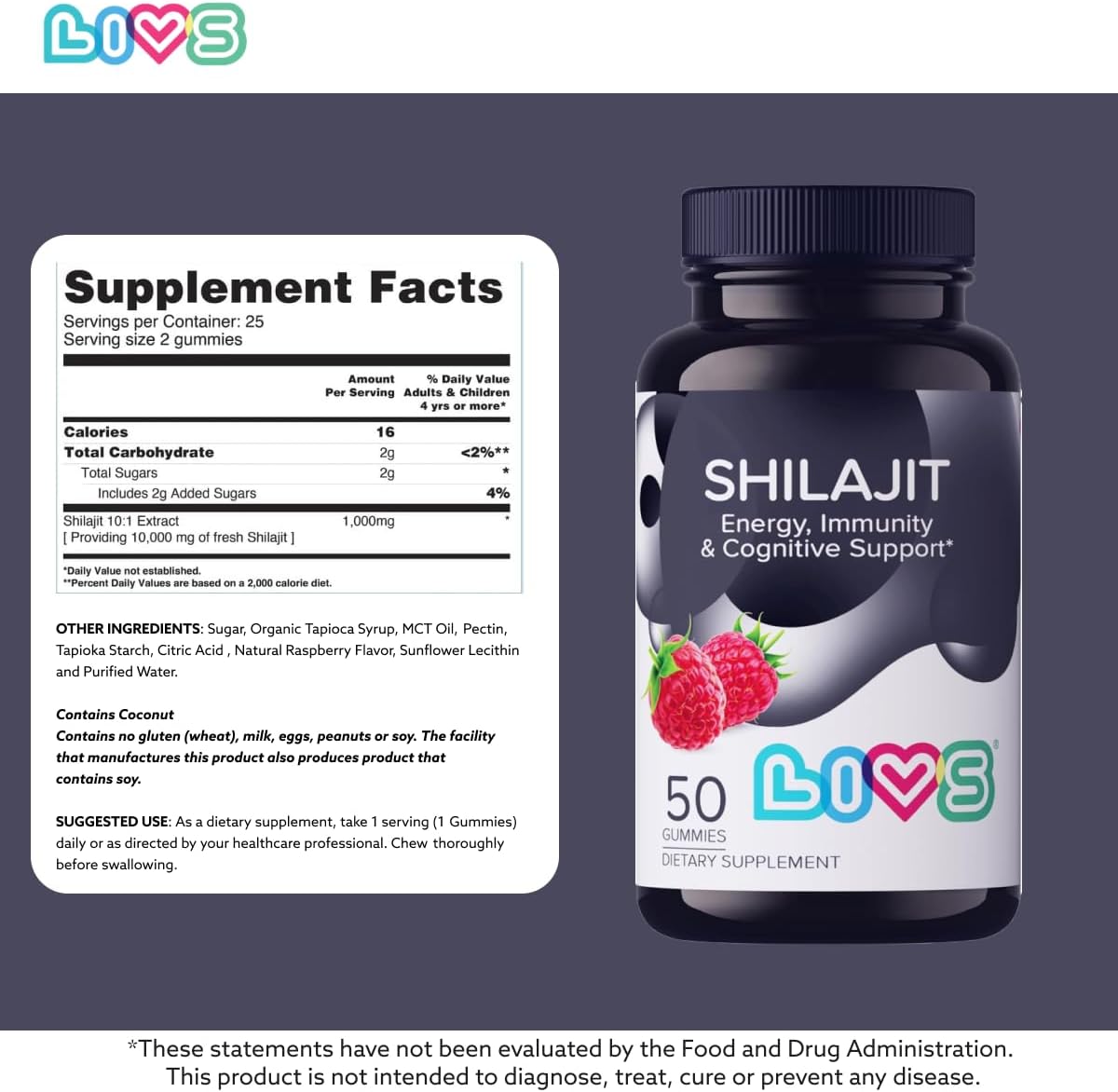 10,000mg Pure Himalayan Shilajit Gummies with Fulvic Acid & Trace Minerals for Enhanced Energy & Immune Support - 50 Count