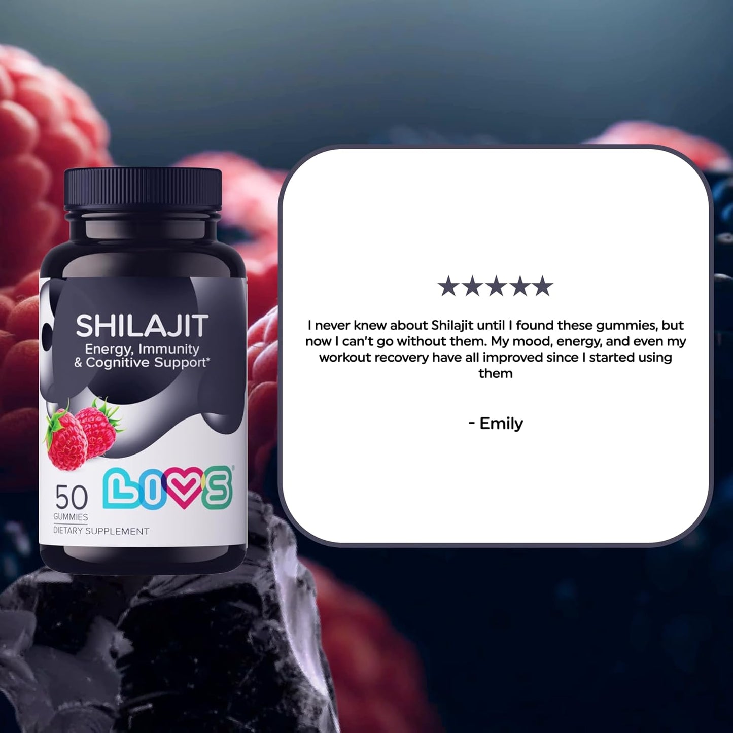 10,000mg Pure Himalayan Shilajit Gummies with Fulvic Acid & Trace Minerals for Enhanced Energy & Immune Support - 50 Count