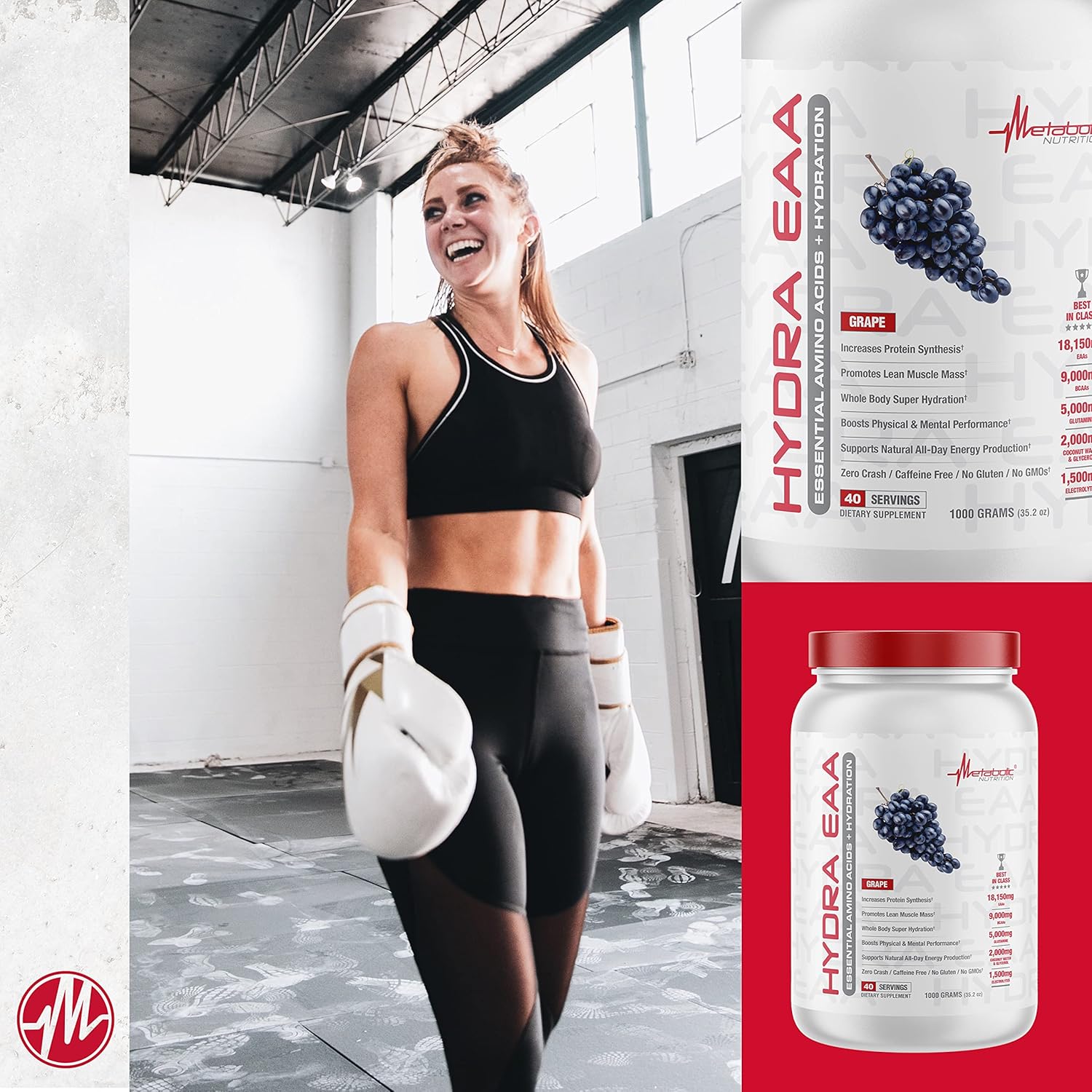 1000g Metabolic Nutrition Hydra EAA: Essential Amino Acids + Hydration, EAAs, BCAAs, Glutamine, Electrolytes, Coconut Water & Glycerol - Fruit Punch Flavor