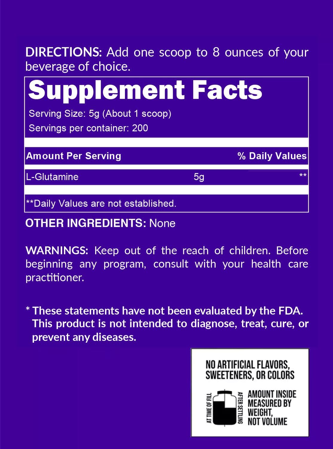 1000g Naked Nutrition L-Glutamine: 200 Servings, Made in USA, Vegan, Non-GMO, Gluten & Soy Free - Muscle Support & Protein Synthesis Boost