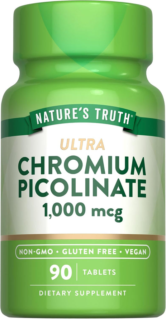 1000mcg Ultra Chromium Picolinate Supplement | 90 Tablets | Vegan, Non-GMO & Gluten Free by Nature's Truth