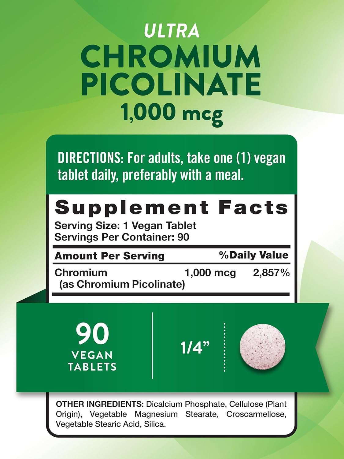 1000mcg Ultra Chromium Picolinate Supplement | 90 Tablets | Vegan, Non-GMO & Gluten Free by Nature's Truth