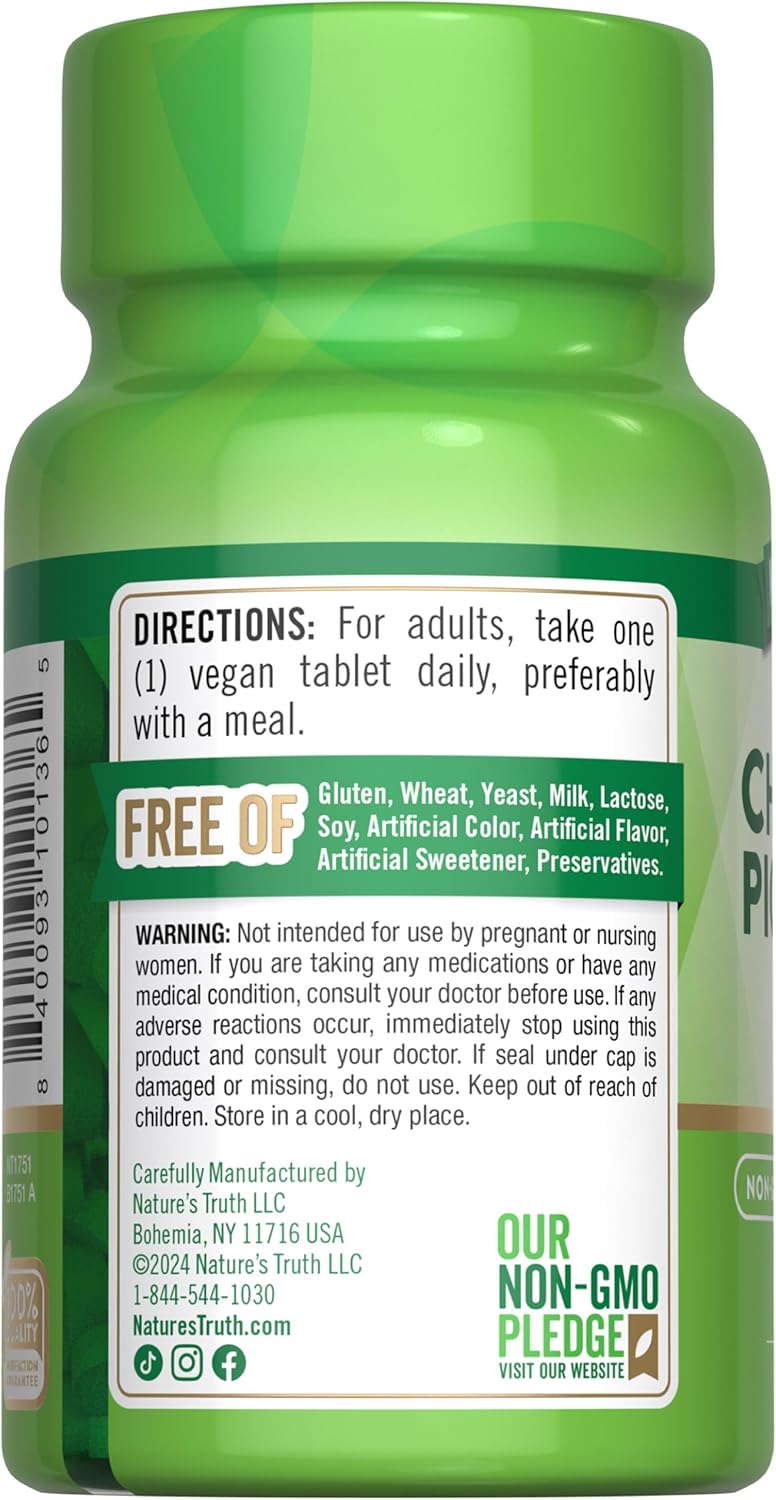 1000mcg Ultra Chromium Picolinate Supplement | 90 Tablets | Vegan, Non-GMO & Gluten Free by Nature's Truth