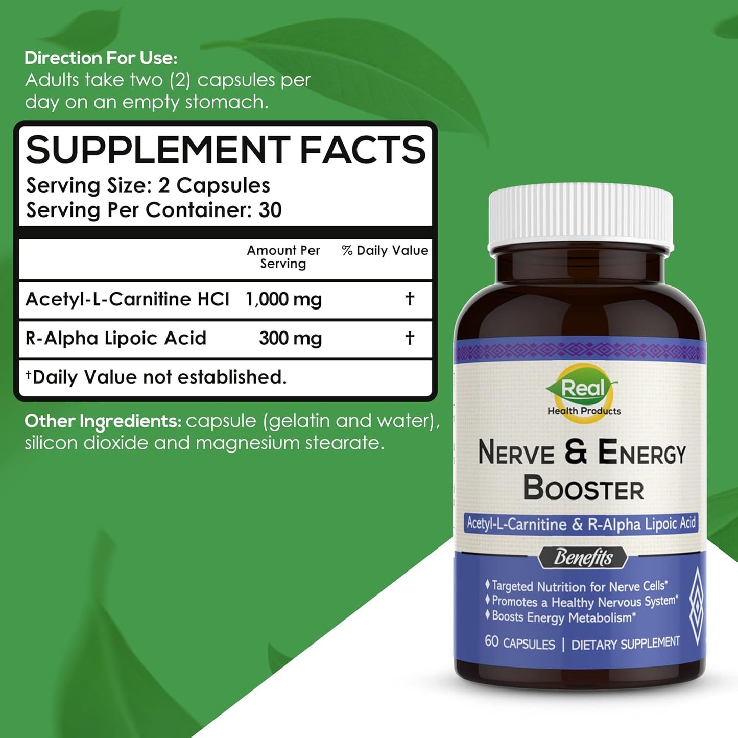 1000mg Acetyl L-Carnitine & 300mg R-Alpha Lipoic Acid Capsules - Boost Nerve & Energy, Cardiovascular & Cognitive Support, Antioxidant Ala Supplement