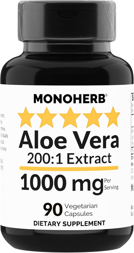 1000mg Aloe Vera 200x Extract Supplement - 90 Capsules by MONOHERB