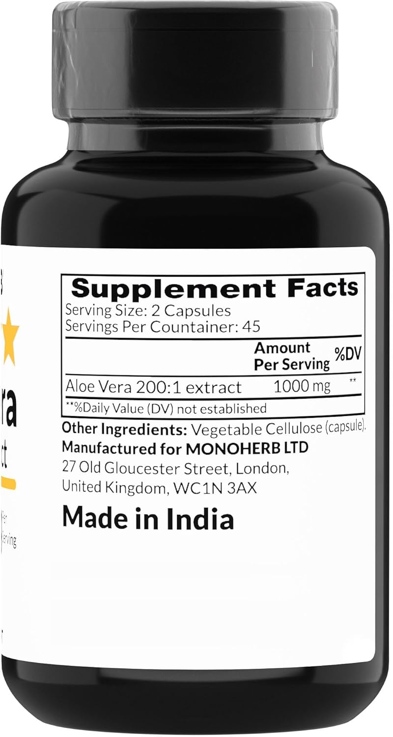 1000mg Aloe Vera 200x Extract Supplement - 90 Capsules by MONOHERB