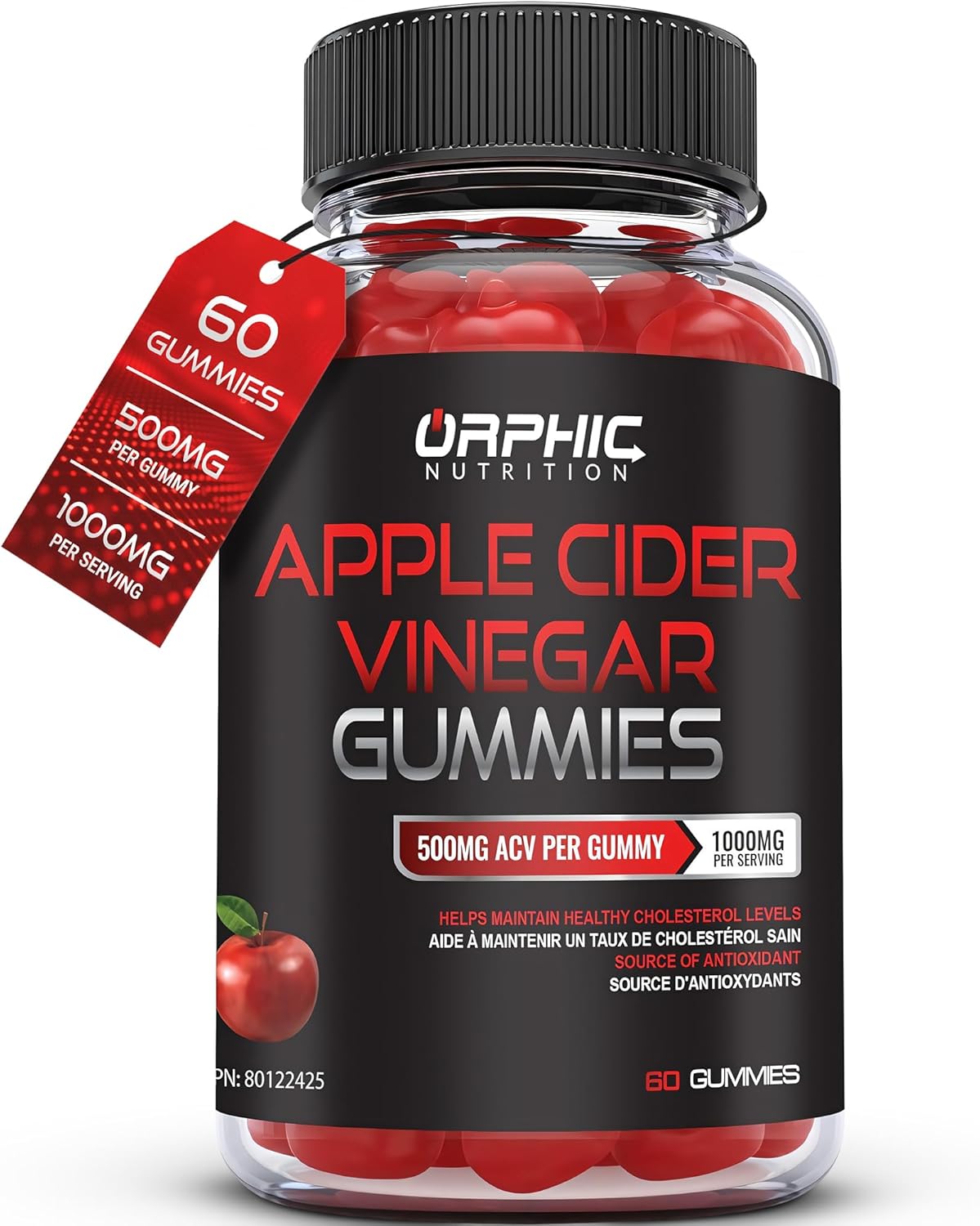 1000mg Apple Cider Vinegar Gummies with Vitamin B12 and Beetroot for Energy, Gut Health, Digestion, Detox, and Cleansing - 60 Gummies