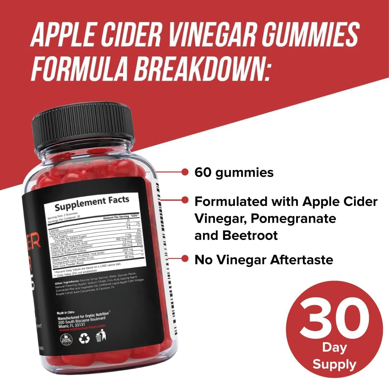 1000mg Apple Cider Vinegar Gummies with Vitamin B12 and Beetroot for Energy, Gut Health, Digestion, Detox, and Cleansing - 60 Gummies