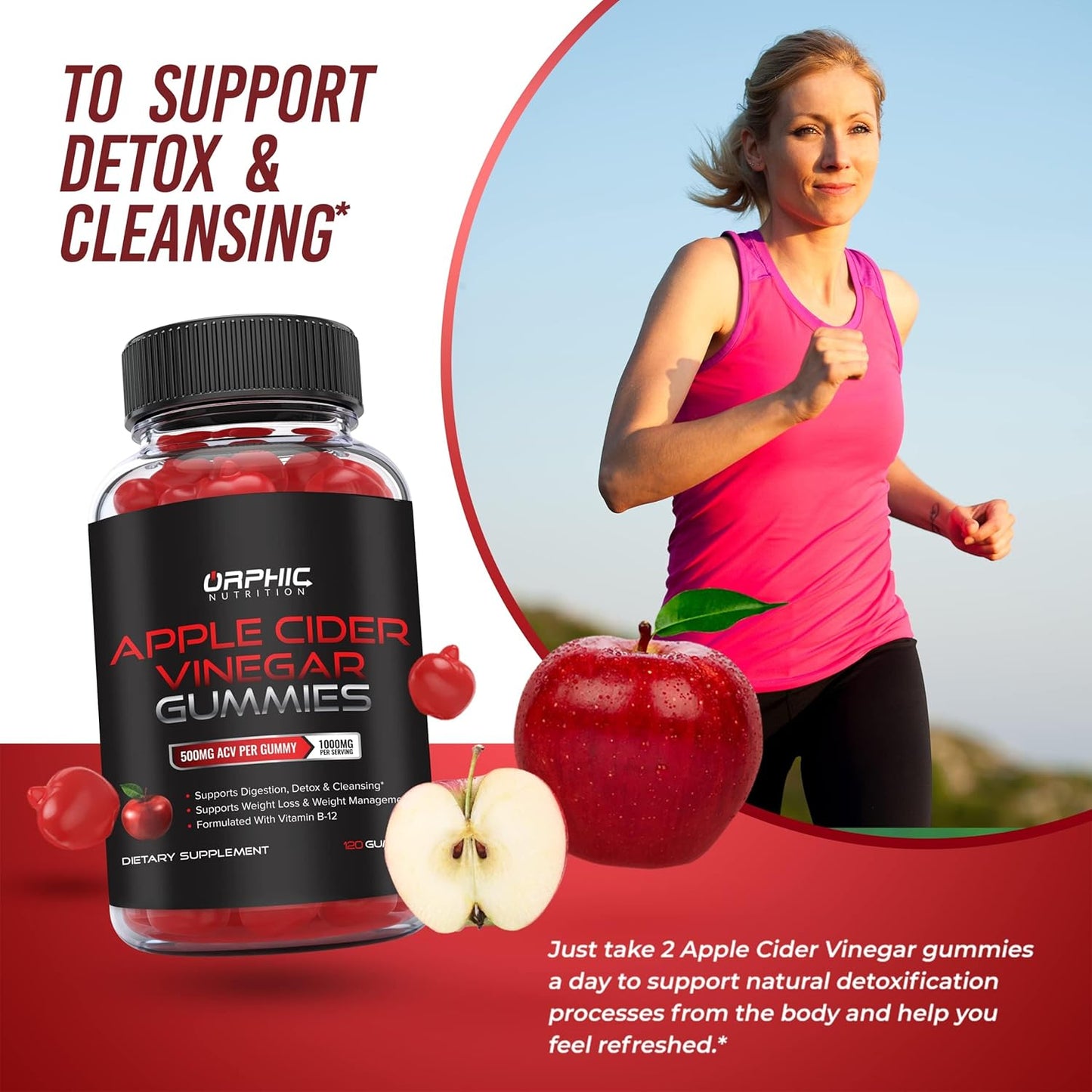 1000mg Apple Cider Vinegar Gummies with Vitamin B12 and Beetroot for Energy, Gut Health, Digestion, Detox, and Cleansing - 60 Gummies
