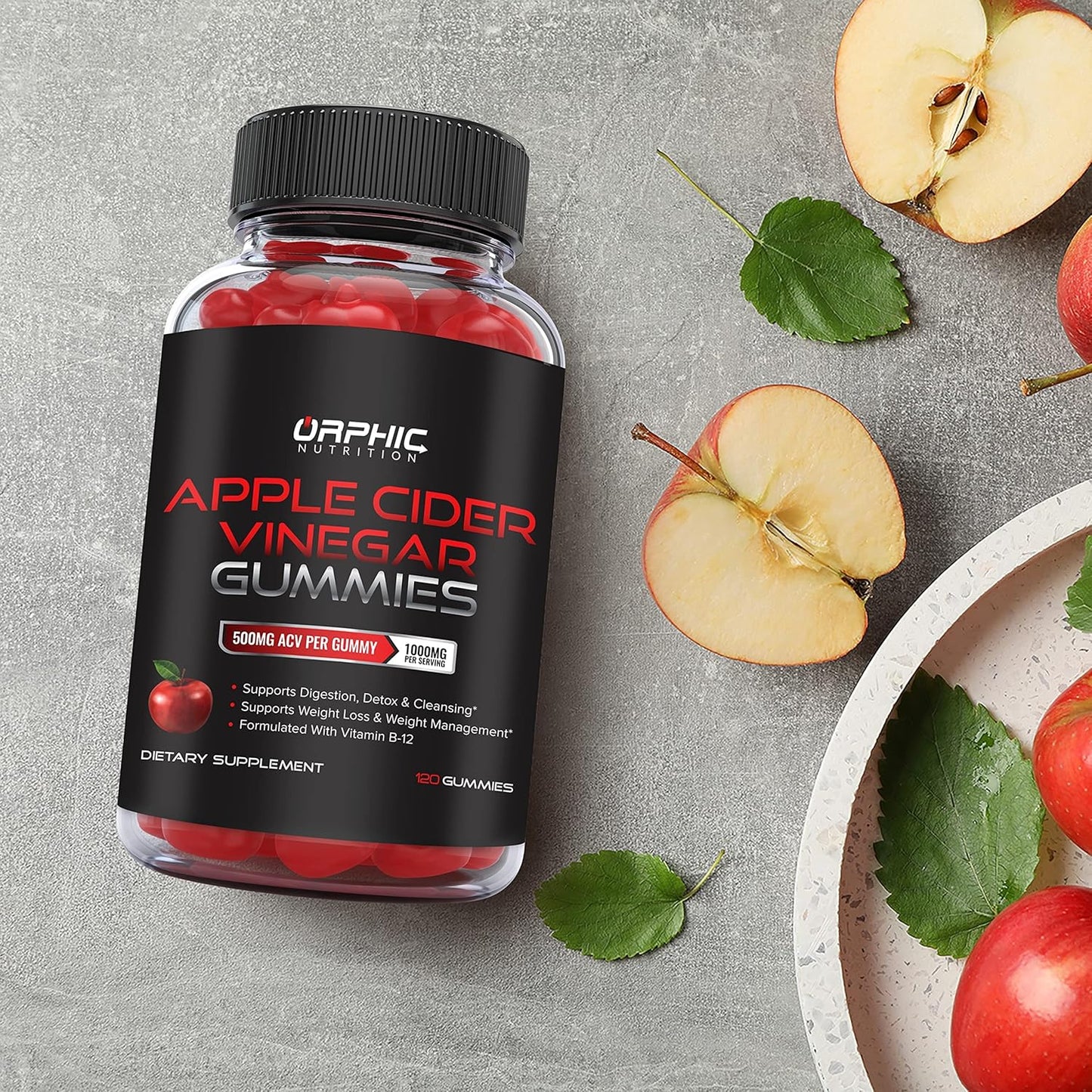 1000mg Apple Cider Vinegar Gummies with Vitamin B12 and Beetroot for Energy, Gut Health, Digestion, Detox, and Cleansing - 60 Gummies