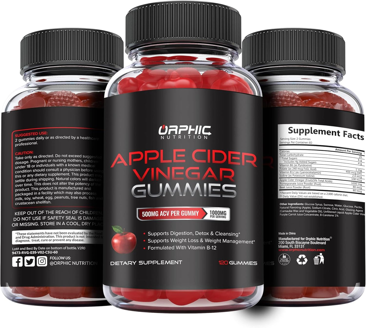 1000mg Apple Cider Vinegar Gummies with Vitamin B12 and Beetroot for Energy, Gut Health, Digestion, Detox, and Cleansing - 60 Gummies