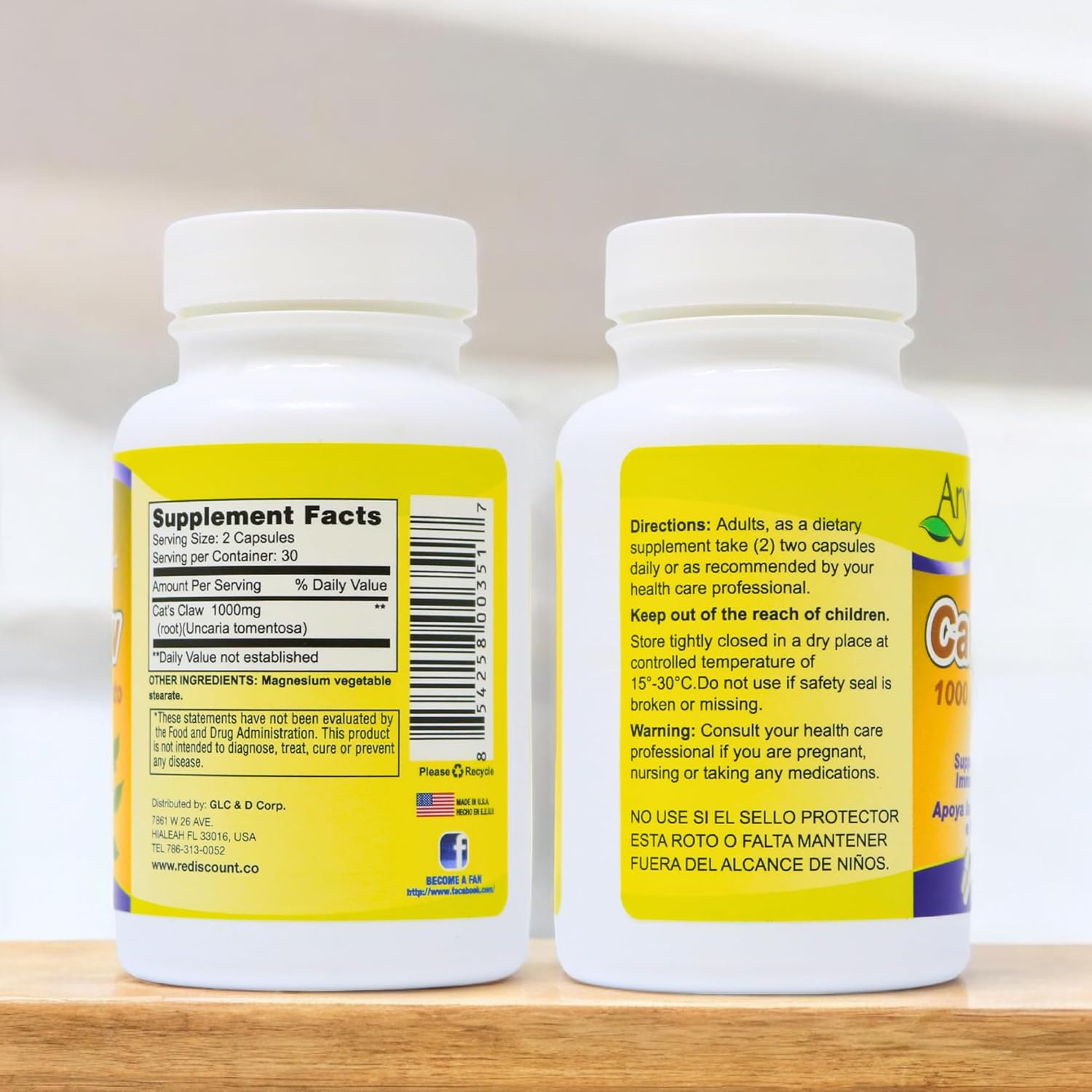 1000mg Arymar Cat's Claw Root Extract Capsules - 60 Count for Overall Health and Wellness