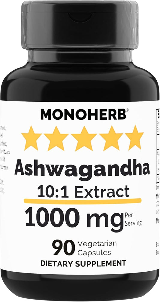 1000mg Ashwagandha Extract - 90 Vegetarian Capsules by MONOHERB