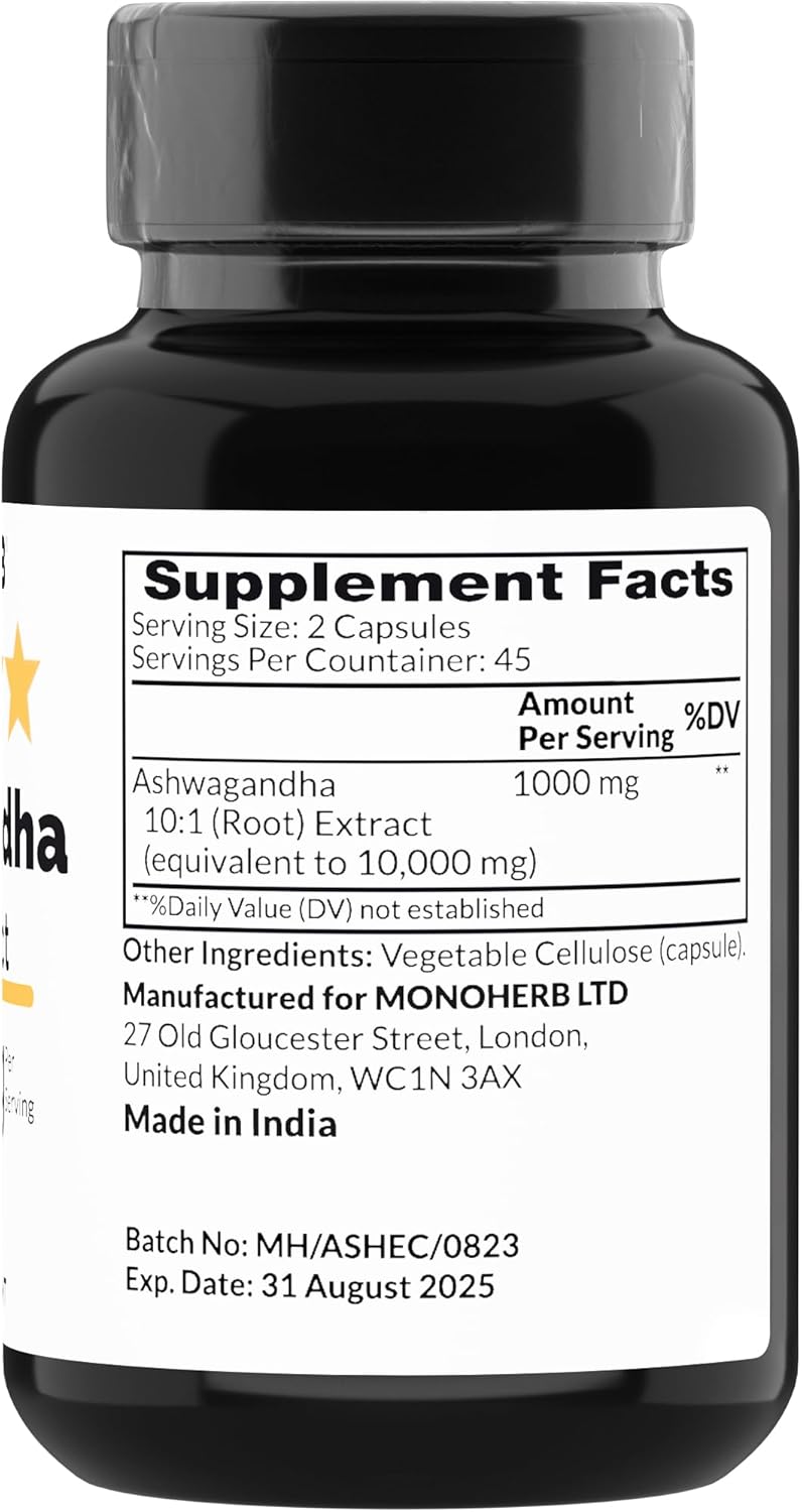 1000mg Ashwagandha Extract - 90 Vegetarian Capsules by MONOHERB