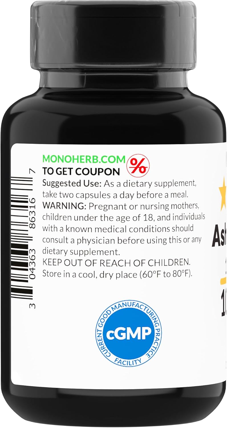 1000mg Ashwagandha Extract - 90 Vegetarian Capsules by MONOHERB