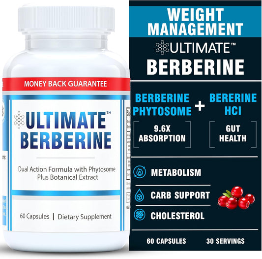 1000mg Berberine HCL Phytosome Supplement - Supports Healthy Weight, Metabolism, Immunity & Cholesterol - Dual Action Formula