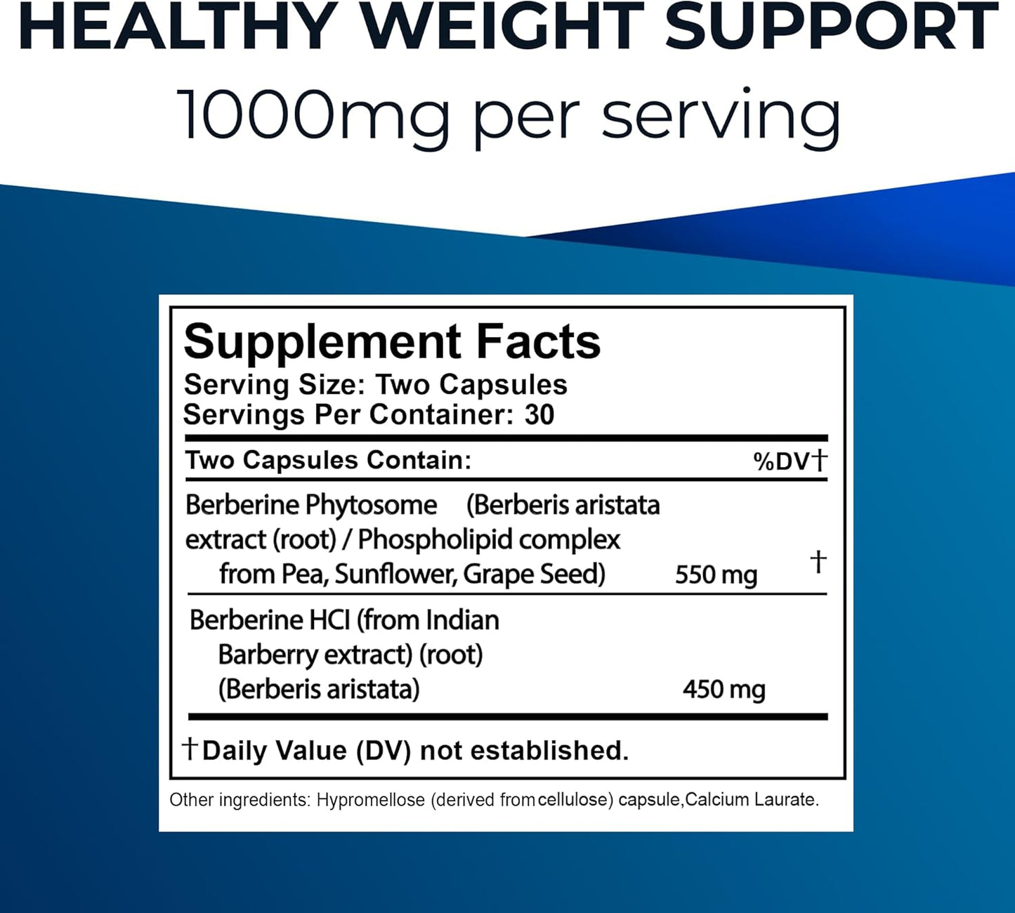 1000mg Berberine HCL Phytosome Supplement - Supports Healthy Weight, Metabolism, Immunity & Cholesterol - Dual Action Formula