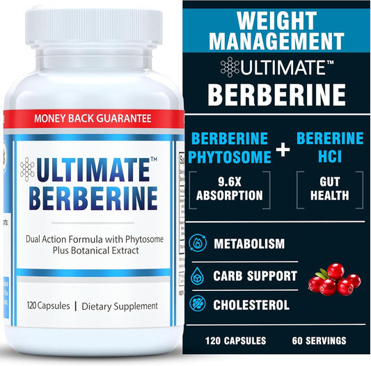 1000mg Berberine HCL Phytosome Supplement for Weight Management & Immune Support - Dual Action Formula for Carbohydrate Metabolism & Cholesterol Health