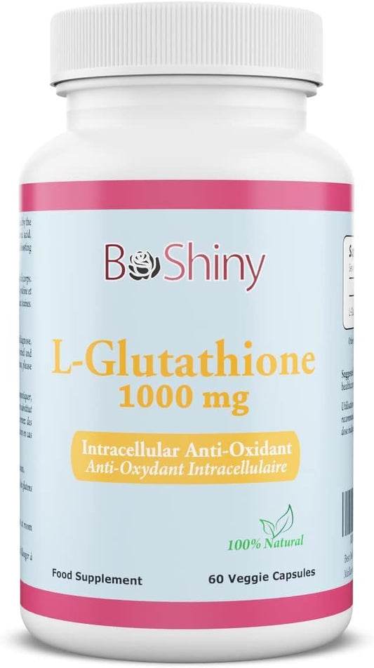 1000mg BeShiny L Glutathione Skin Lightening Pills for Anti-Aging & Liver Health - 60 Capsules Vegan Formula to Boost Immune System & Brain Function