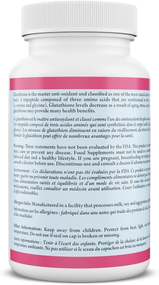 1000mg BeShiny L Glutathione Skin Lightening Pills for Anti-Aging & Liver Health - 60 Capsules Vegan Formula to Boost Immune System & Brain Function