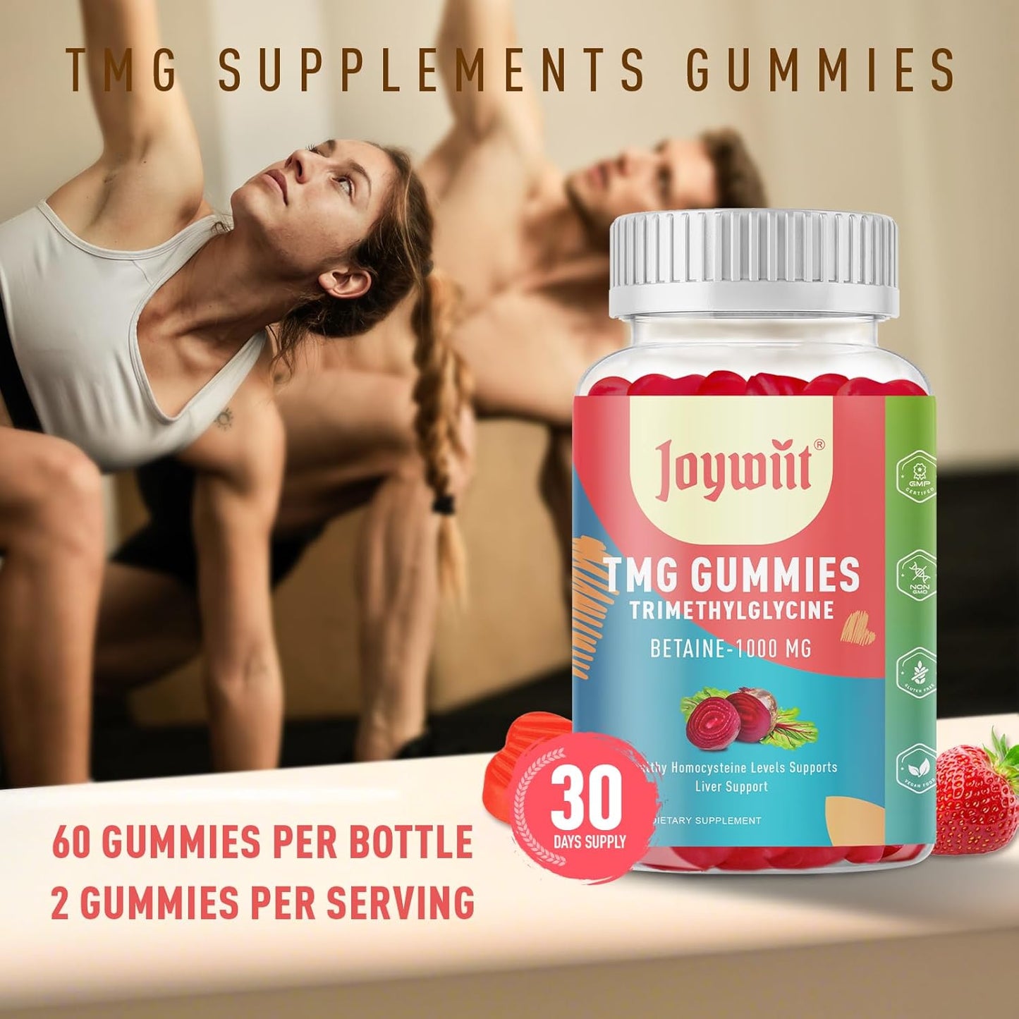 1000mg Betaine Anhydrous Tmg Gummies for Homocysteine Levels, Energy, & Immune Support - Liver Health Supplements, Gluten-Free - 60 Ct