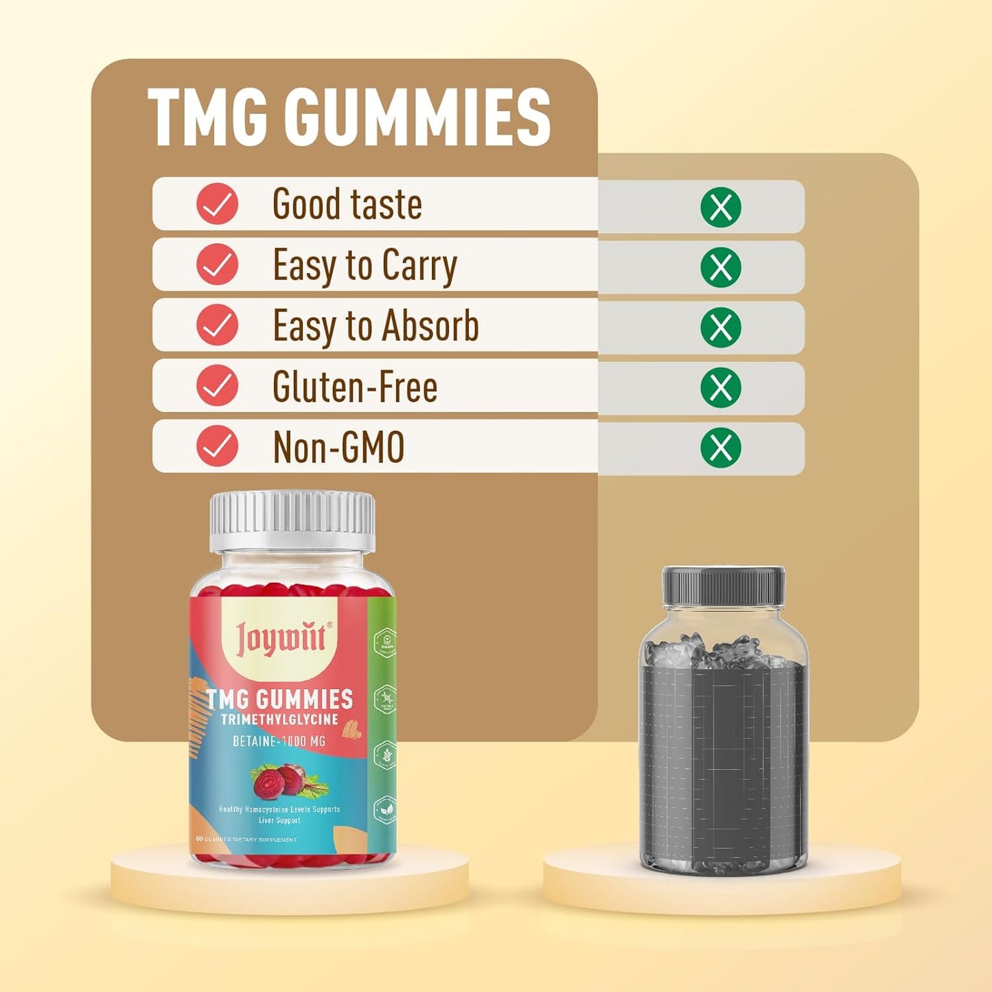 1000mg Betaine Anhydrous Tmg Gummies for Homocysteine Levels, Energy, & Immune Support - Liver Health Supplements, Gluten-Free - 60 Ct