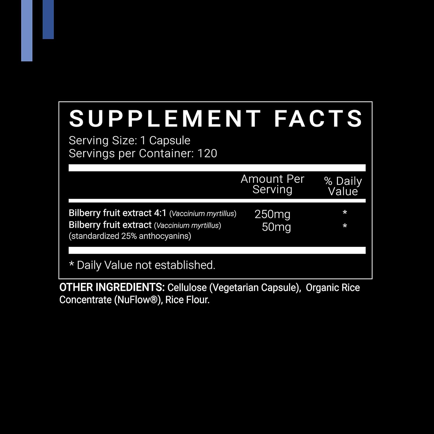 1000mg Bilberry Extract with 25% Anthocyanins - 120 V-Capsules, European Blueberry Supplement, Vegan & Gluten Free - Made in USA