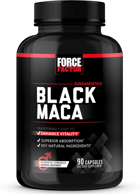 1000mg Black Maca Root Supplement for Men with Black Pepper Extract, 90 Capsules, Natural Maca Negra Extract