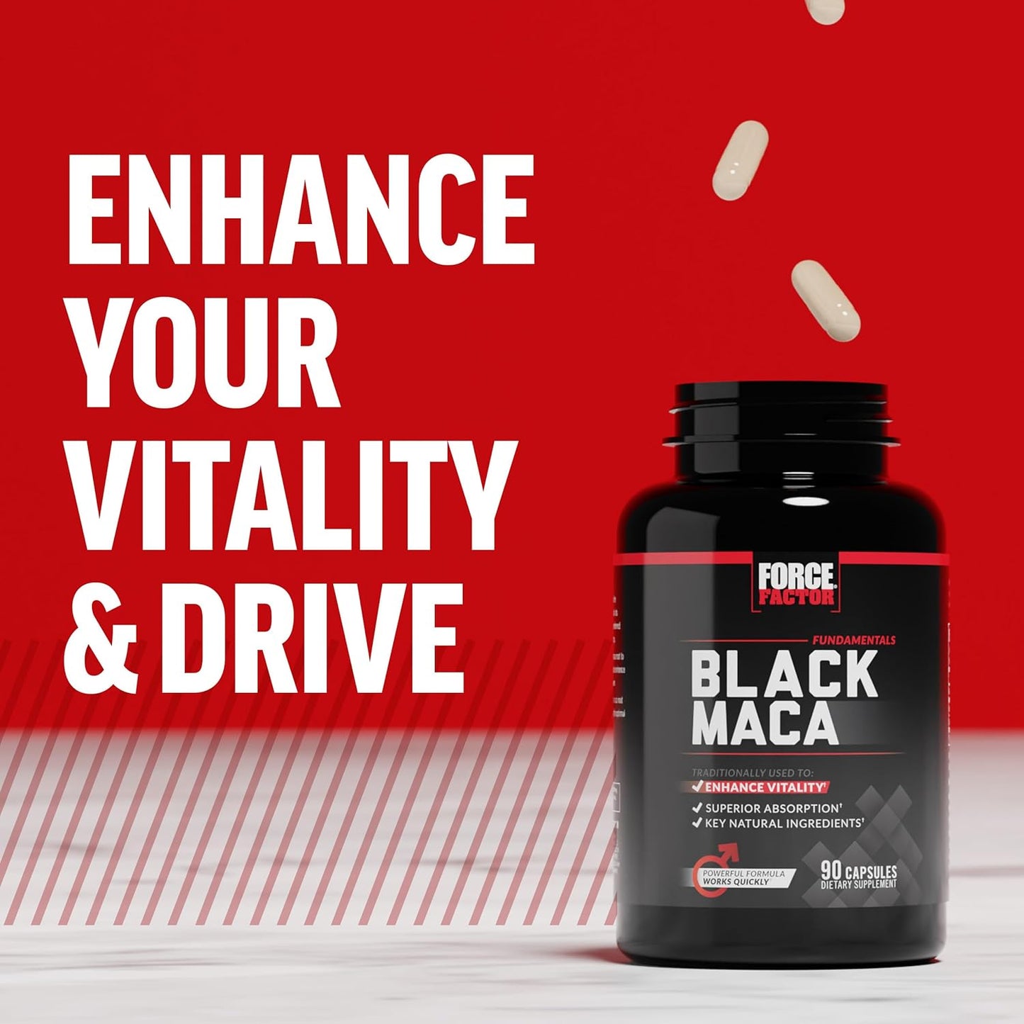1000mg Black Maca Root Supplement for Men with Black Pepper Extract, 90 Capsules, Natural Maca Negra Extract