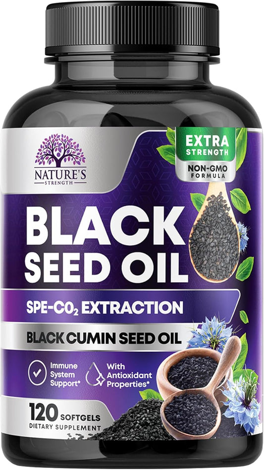 1000mg Black Seed Oil Capsules for Skin & Immune Support - Vegan & Non-GMO - 120 Softgels, Pure Nigella Sativa Seed Oil