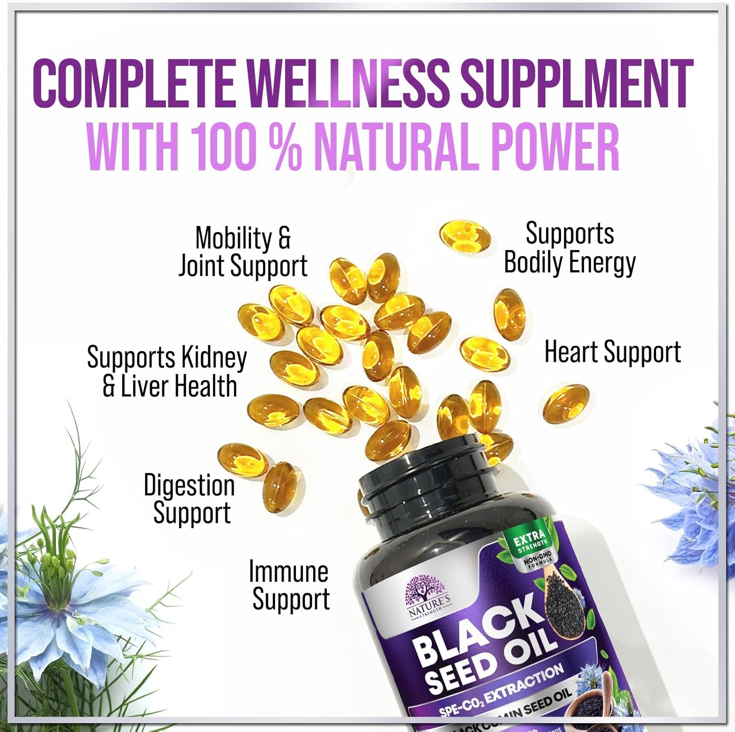 1000mg Black Seed Oil Capsules for Skin & Immune Support - Vegan & Non-GMO - 120 Softgels, Pure Nigella Sativa Seed Oil