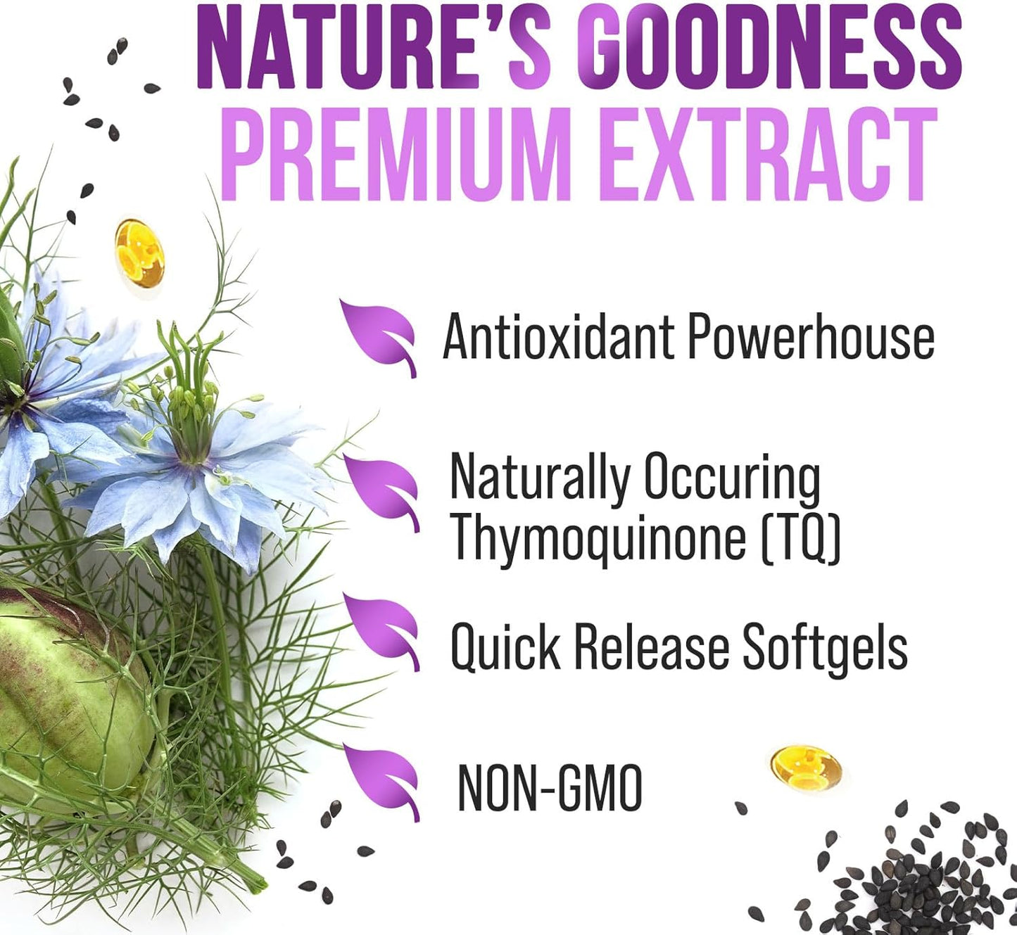 1000mg Black Seed Oil Capsules for Skin & Immune Support - Vegan & Non-GMO - 120 Softgels, Pure Nigella Sativa Seed Oil