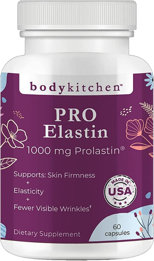 1000mg Body Kitchen Pro-Elastin Supplement for Skin Health, Reduce Aging Signs, Firmer Skin, Fewer Wrinkles - Veggie Caps (1 Pack)