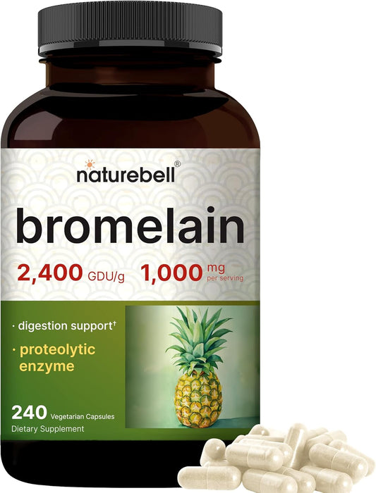 1,000mg Bromelain Enzymes Supplement - 240 Veggie Capsules, Joint Support & Digestive Aid - Fresh Pineapple Source, Non-GMO - NatureBell