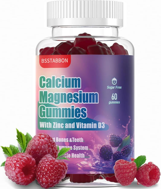 1000mg Calcium + 250mg Magnesium Gummies with Potassium & Zinc - Non-GMO, Sugar Free (60 Count)