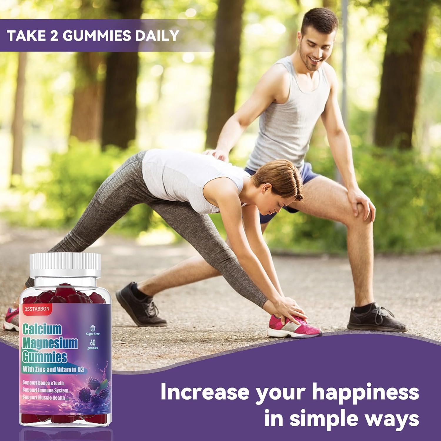 1000mg Calcium + 250mg Magnesium Gummies with Potassium & Zinc - Non-GMO, Sugar Free (60 Count)