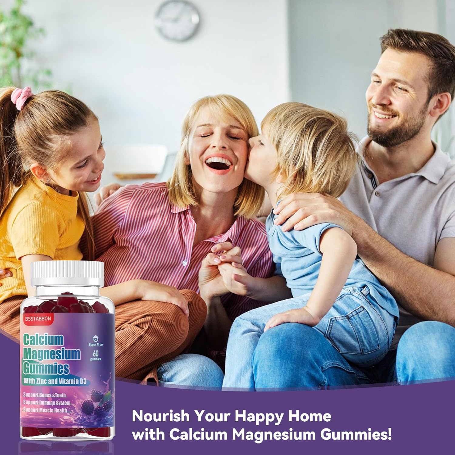 1000mg Calcium + 250mg Magnesium Gummies with Potassium & Zinc - Non-GMO, Sugar Free (60 Count)