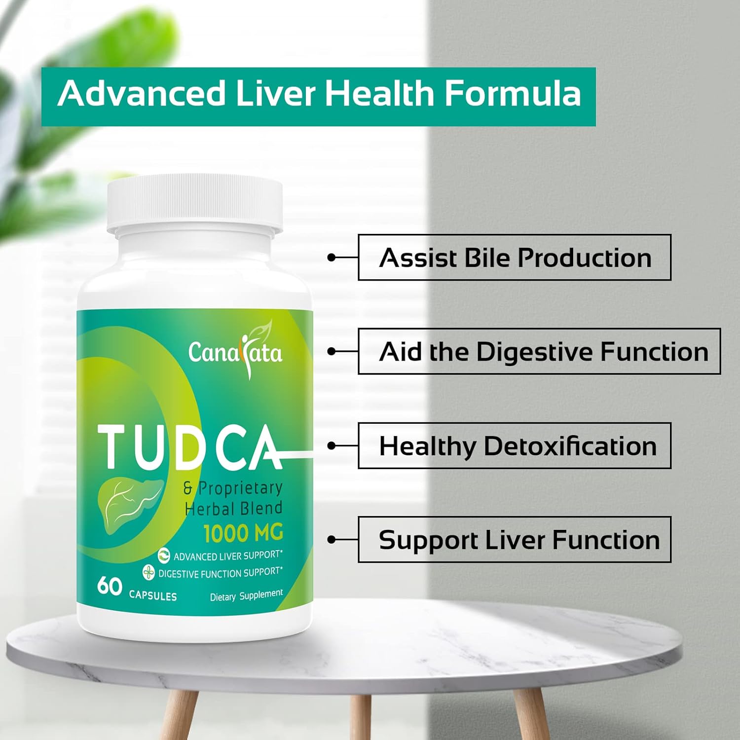 1000mg Canarata TUDCA Liver Support Supplements - 60 Vegan Capsules for Liver Cleanse & Repair with Milk Thistle Herbal Blend Formula