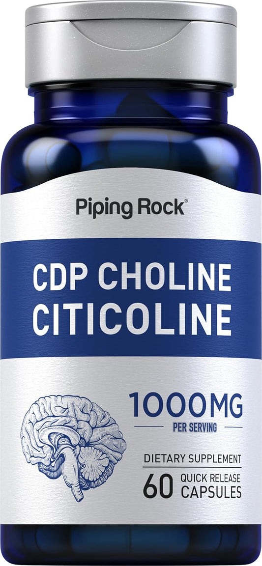 1000mg CDP Choline Citicoline Capsules - 60 Quick Release Non-GMO Gluten Free Supplement for Men and Women