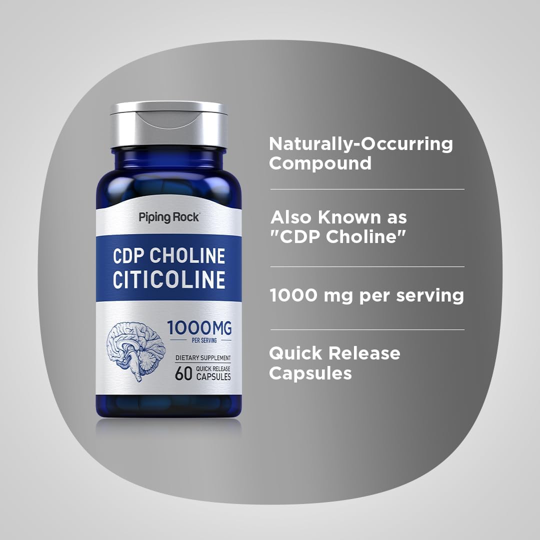 1000mg CDP Choline Citicoline Capsules - 60 Quick Release Non-GMO Gluten Free Supplement for Men and Women