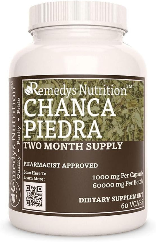 1000mg Chanca Piedra Herbal Dietary Supplement - 60 Vegan Capsules, Non-GMO, Gluten-Free, Dairy-Free, Two Month Supply