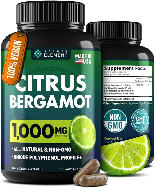 1000mg Citrus Bergamot Extract Capsules - Heart & Immune Support Supplement for Healthy Aging - Vegan Bergamot Supplement