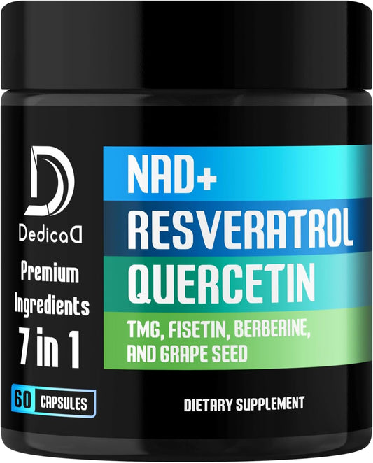 1000mg DEDICAD NAD+ Supplement with Resveratrol, Quercetin, Berberine, Fisetin, TMG, and Grape Seed - Energy, DNA Repair, Aging Defense, Brain Function - 60 Capsules