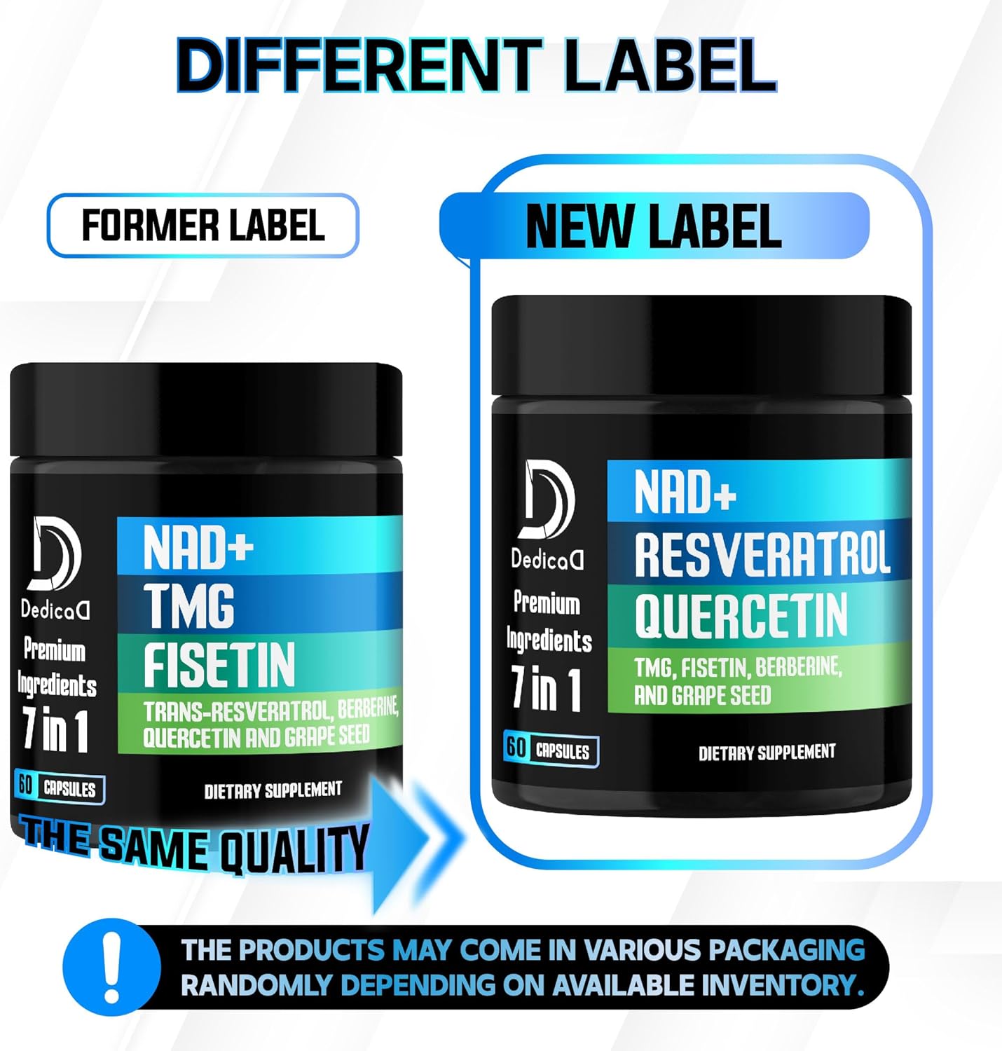 1000mg DEDICAD NAD+ Supplement with Resveratrol, Quercetin, Berberine, Fisetin, TMG, and Grape Seed - Energy, DNA Repair, Aging Defense, Brain Function - 60 Capsules