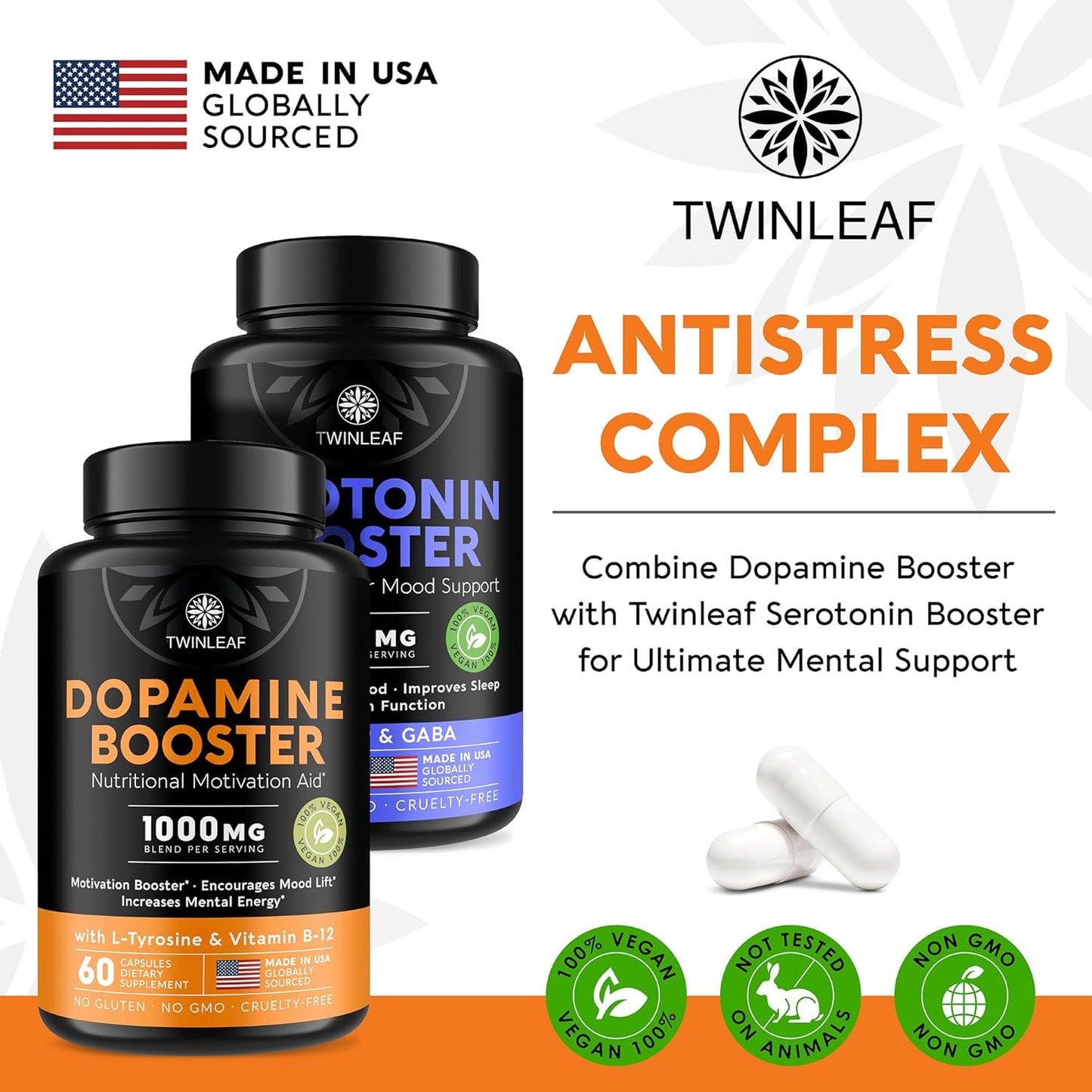 1000mg Dopamine Brain Support Supplement with Vitamin B12 and L-Tyrosine - Enhance Mental Well-Being - Made in USA - 60 Capsules